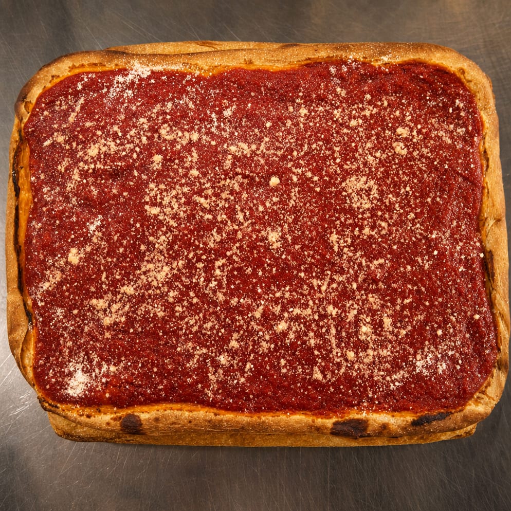 Tomato Pie - w/ pecorino on top.